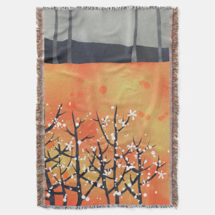 Burnt Orange Abstract Landscape Throw Blanket
