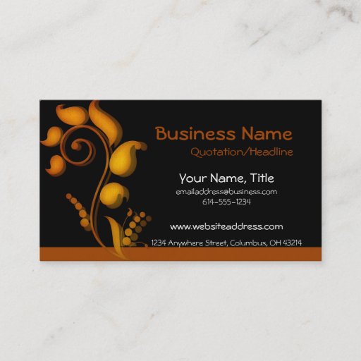 Customizable Burnt Orange Accent on Black Business Cards