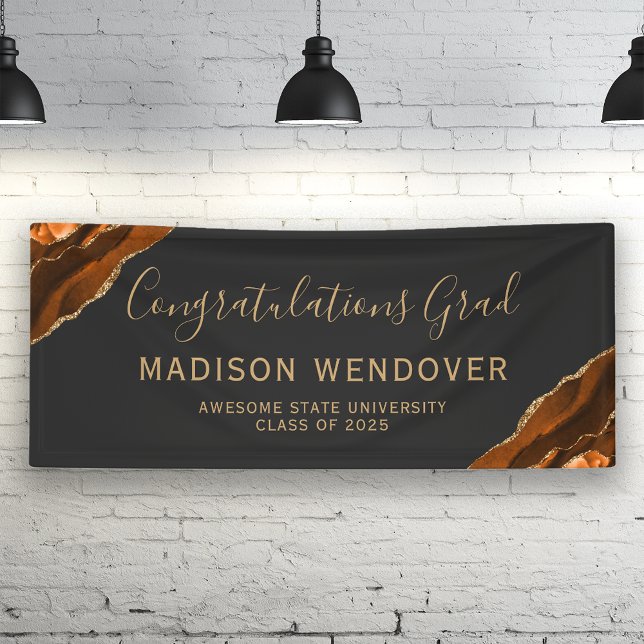 Burnt Orange Agate Dark Congratulations Graduation Banner (Creator Uploaded)