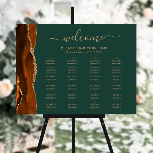 Burnt Orange Agate Dark Green Wedding Seating Foam Board