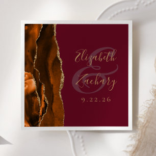 Burnt Orange Agate Gold Burgundy Wedding Napkins