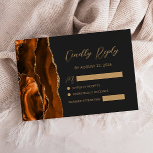 Burnt Orange Agate Gold Calligraphy Script Wedding RSVP Card