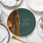 Burnt Orange Agate Gold Dark Green Wedding Paper Plates<br><div class="desc">These elegant modern wedding plates feature a burnt orange watercolor design trimmed with faux gold glitter. Easily customize the gold-colored text on a dark green background,  with the names of the bride and groom in handwriting calligraphy over a large ampersand.</div>