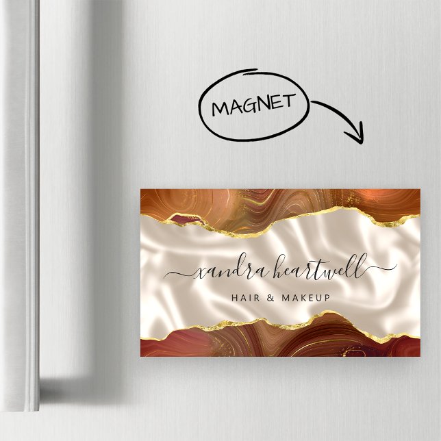 Burnt Orange Agate Gold Foil Luxury Business Card Magnet (Creator Uploaded)