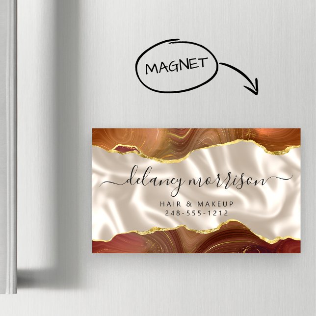 Burnt Orange Agate Gold Glitter Ivory Luxury Business Card Magnet (Creator Uploaded)