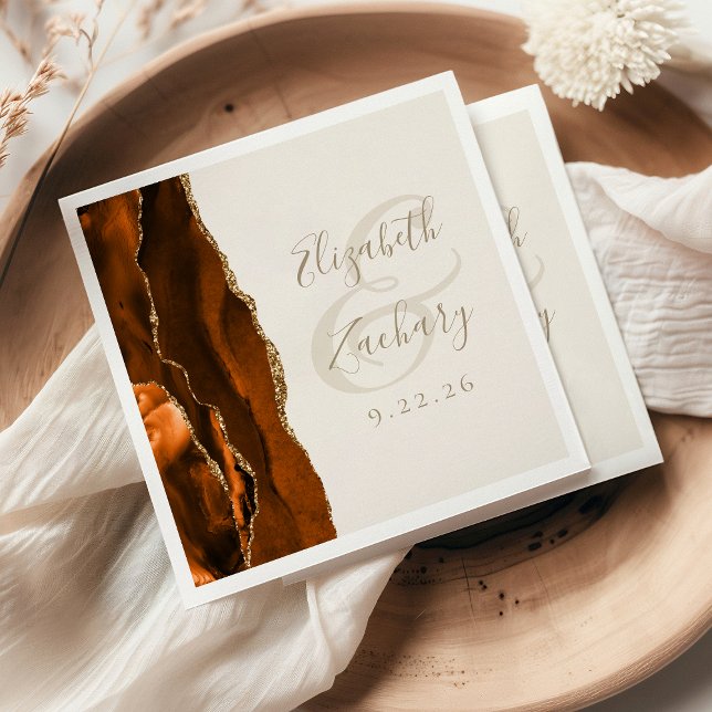 Burnt Orange Agate Gold Ivory Wedding Napkins (Creator Uploaded)