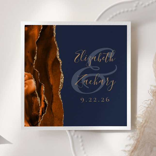 Burnt Orange Agate Gold Navy Blue Wedding Napkins (Creator Uploaded)