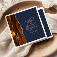 Burnt Orange Agate Gold Script Navy Blue Wedding