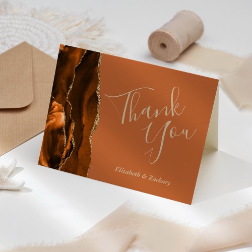 Burnt Orange Agate Gold Wedding Thank You Card