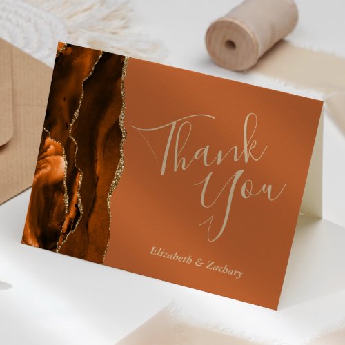 Burnt Orange Agate Gold Wedding Thank You Card