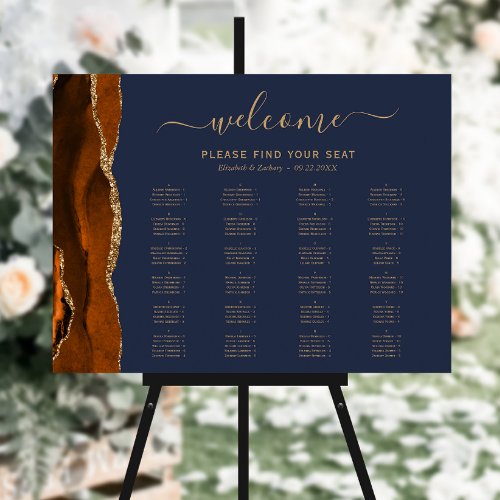 Burnt Orange Agate Navy Blue Wedding Seating Foam Board