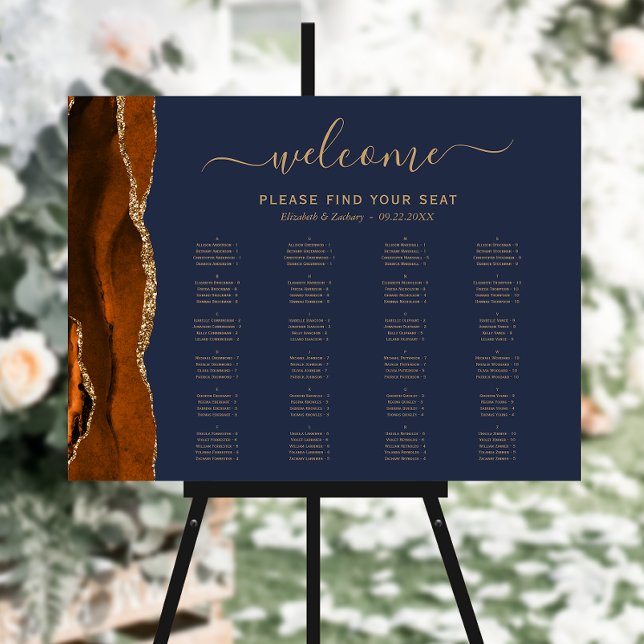 Burnt Orange Agate Navy Blue Wedding Seating Foam Board (Creator Uploaded)
