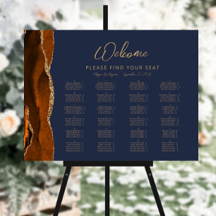 Burnt Orange Agate Navy Blue Wedding Seating Foam Board