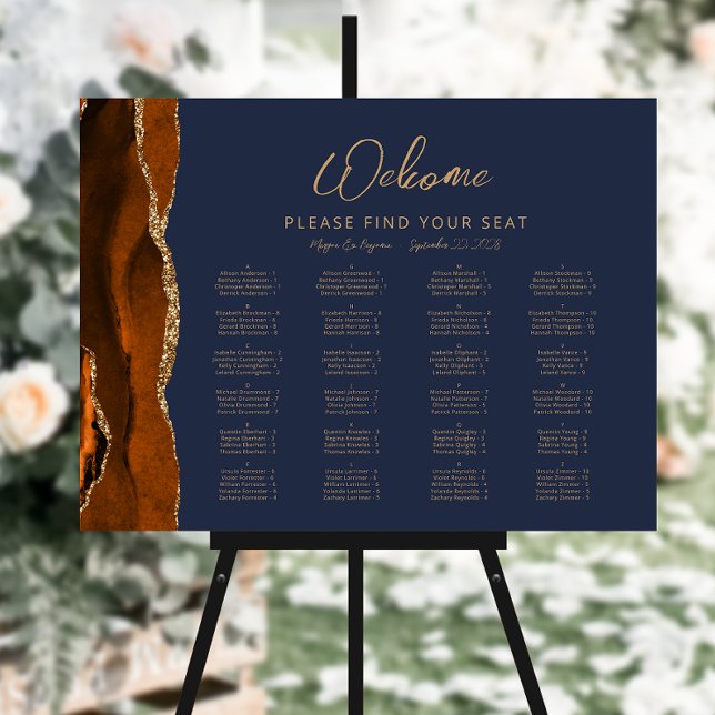 Burnt Orange Agate Navy Blue Wedding Seating Foam Board (Creator Uploaded)