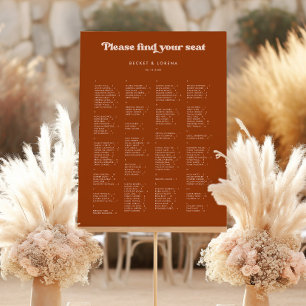 Burnt Orange Alphabetical Seating Chart Sign