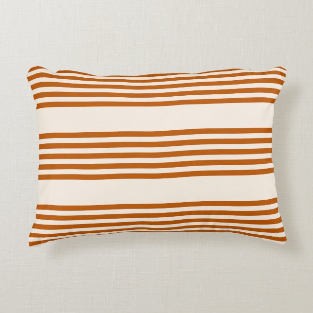 Burnt orange and beige five stripe pattern accent pillow (Front)