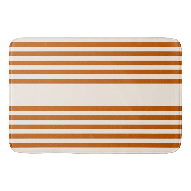 Burnt orange and beige five stripe pattern bath mat (Front)