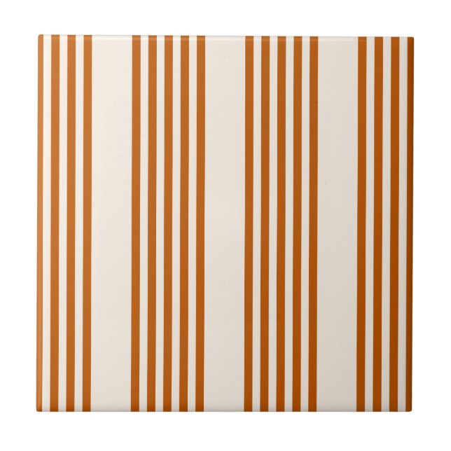 Burnt orange and beige five stripe pattern ceramic tile (Front)