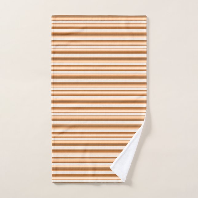 Burnt orange and beige five stripe pattern hand towel  (Hand Towel)