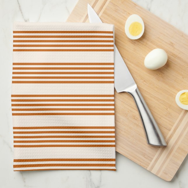 Burnt orange and beige five stripe pattern kitchen towel (Quarter Fold)