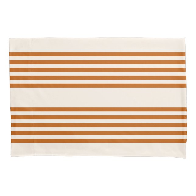 Burnt orange and beige five stripe pattern pillow case (Front)