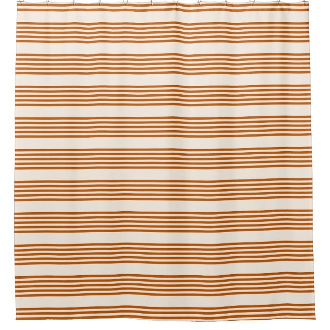 Burnt orange and beige five stripe pattern shower curtain (Front)