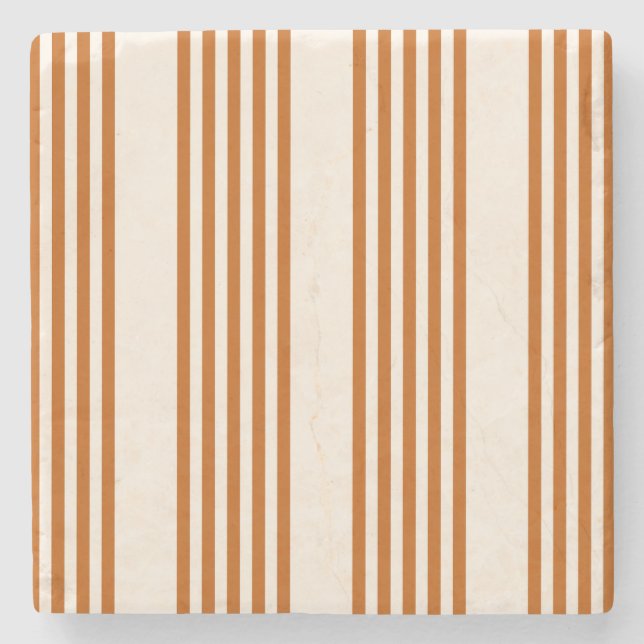 Burnt orange and beige five stripe pattern stone coaster (Front)