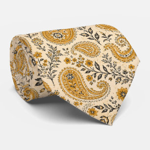 Burnt Orange and Beige Paisley Neck Tie