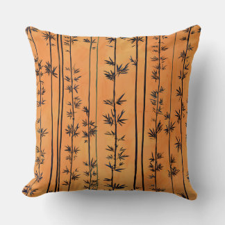 Burnt Orange and Black Bamboo Japanese Throw Pillow