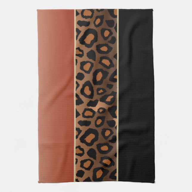 Burnt Orange and Black Leopard Animal Print Towel (Vertical)