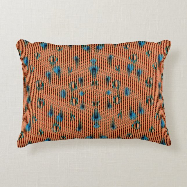 Burnt Orange and Blue Fabric Pattern Decorative Pillow (Front)