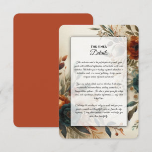 Burnt Orange and Blue Fall Flowers Wedding Enclosure Card