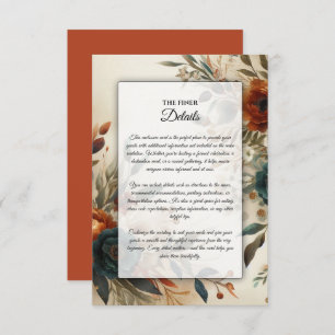 Burnt Orange and Blue Fall Flowers Wedding Enclosure Card