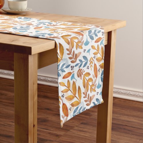 Burnt Orange and Blue Leaves Long Table Runner