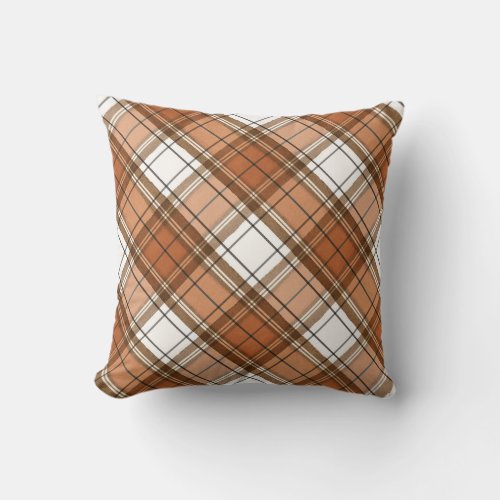 Burnt Orange and Brown Plaid Fall Throw Pillow