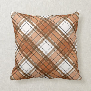 Burnt Orange and Brown Plaid Fall Throw Pillow