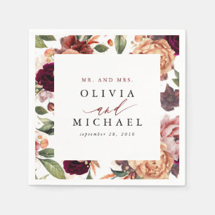 Burnt Orange and Burgundy Red Rustic Floral Napkins