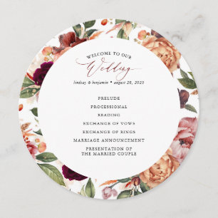 Burnt Orange and Burgundy Red Wedding Programs