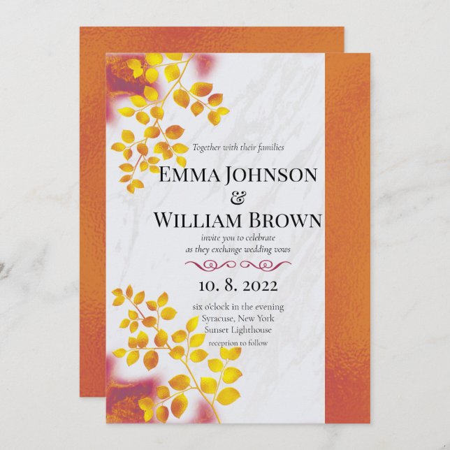 Burnt Orange and Burgundy Wedding   Invitation (Front/Back)