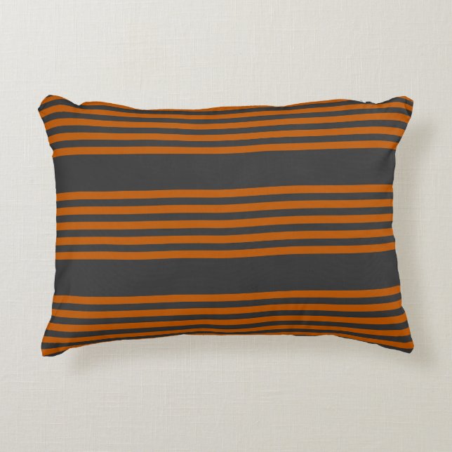 Burnt orange and charcoal five stripe pattern accent pillow (Front)