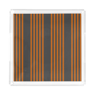 Burnt orange and charcoal five stripe pattern acrylic tray