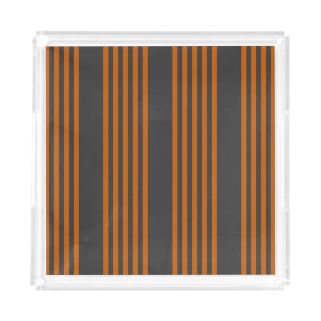 Burnt orange and charcoal five stripe pattern acrylic tray (Front)