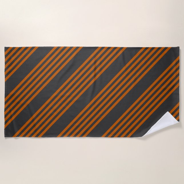 Burnt orange and charcoal five stripe pattern beach towel (Front)