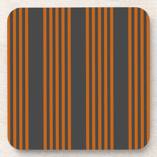 Burnt orange and charcoal five stripe pattern beverage coaster (Front)