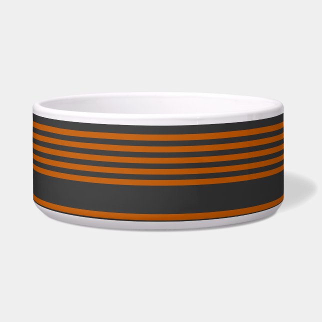 Burnt orange and charcoal five stripe pattern bowl (Front)