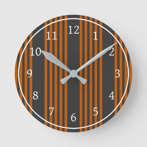 Burnt orange and charcoal five stripe pattern round clock