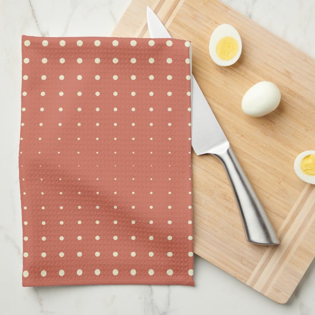 Burnt Orange and Cream Cascading Stripes of Dots Kitchen Towel (Quarter Fold)