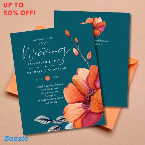 Burnt Orange and Dark Teal Wedding Invites BUDGET