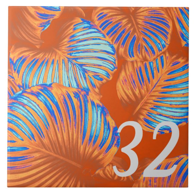 Burnt Orange and Electric Blue Ceramic Tile (Front)