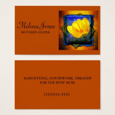 Burnt Orange and Floral Mother's Helper Business Card Burnt Orange and Floral Mother's Helper Business Card